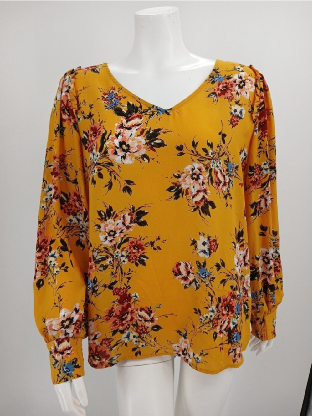 Zac & Rachel Womens Top Size L Yellow Floral Coquette Feminine Shirt Blouse Fall